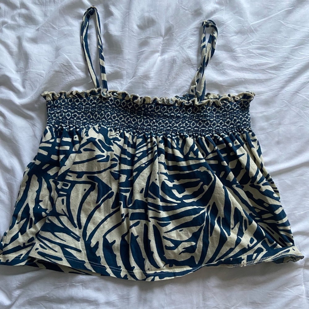 smocked cropped flower tank